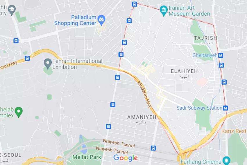 گوگل مپ منطقه الهیه تهران